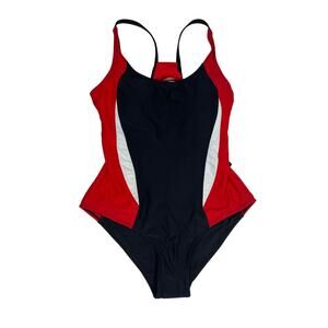 Jack Smith Athletic One-Piece Swim Suit Red Black White Size M Sporty Racerback
